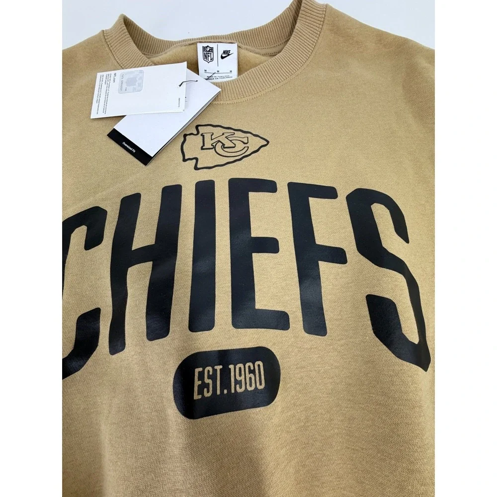 Kansas City Chiefs Nike‎ Womens Oversized Beige Fleece Crew Sweatshirt Size XL